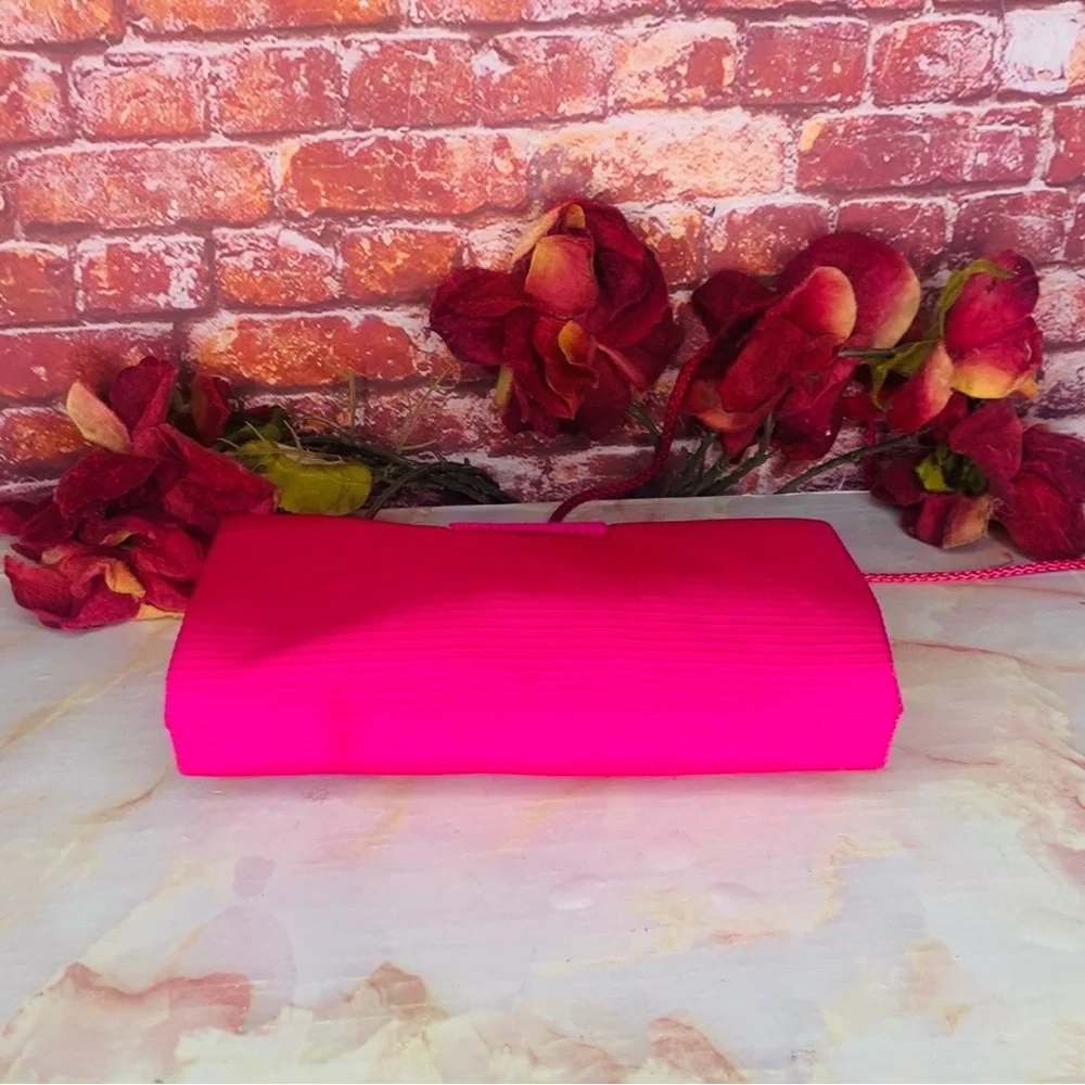 Hot Pink Ribbed Convertible Satin Clutch